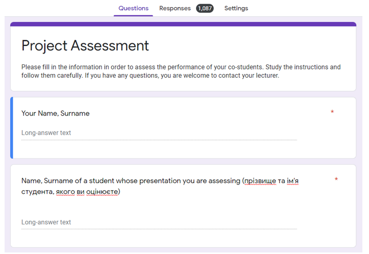 Assigning the task via Google Forms